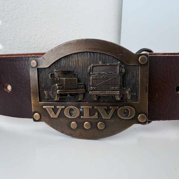 Vintage 1980 Volvo Trucker Belt Buckle Tonkin Inc Leather Belt Collectible Auto - Picture 1 of 7